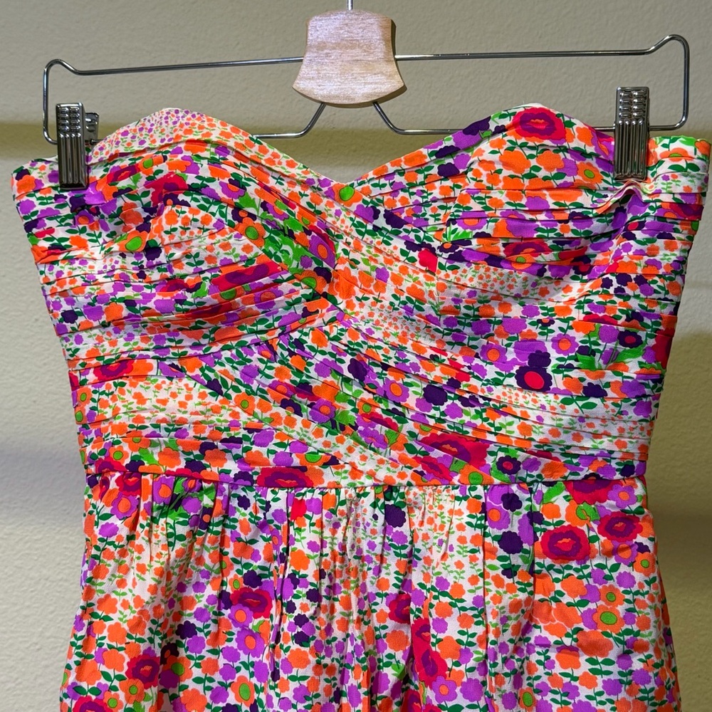 Shoshanna Bright Floral Silk Strapless Dress - Picture 2 of 11